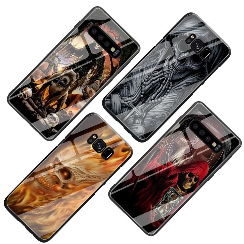 Grim reaper Череп Скелет чехол из закаленного стекла для телефона Samsung Galaxy S7 Edge S8 S9 S10 Note