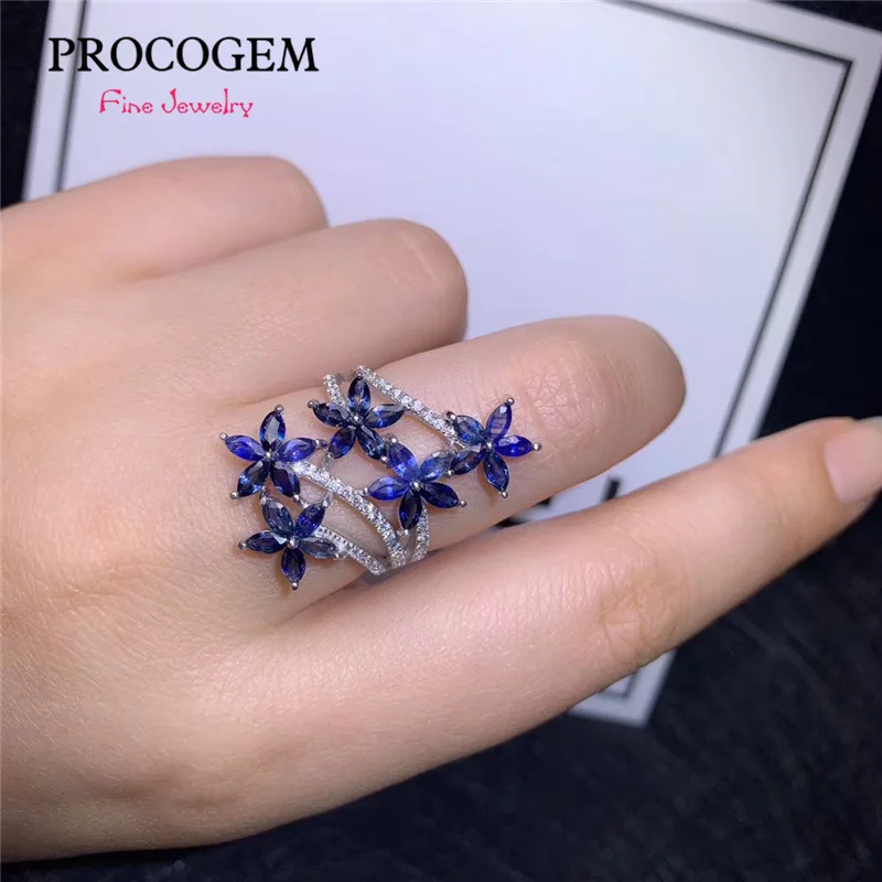 Beautiful Natural Sapphire Rings for Women Party gifts 2x4mm Faceted Genuine gemstones Fine jewelry 925 Sterling Silver #436 | Украшения и