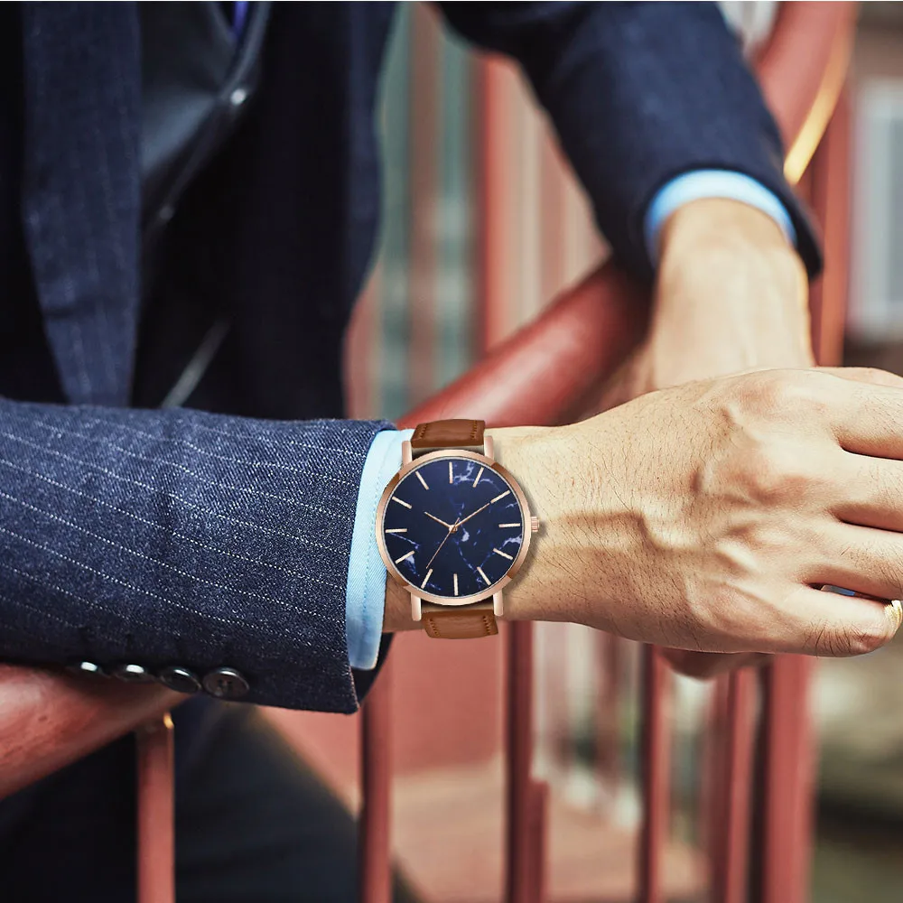 Мужские коричневые кожаные кварцевые наручные часы Reloj de hombre W|Кварцевые мужские