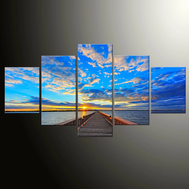 

Framed 5Pcs/Set Sunset Seascape Scenery Picture Print Painting Modern Canvas Wall Art for Wall Decor Home Decoration Artwork