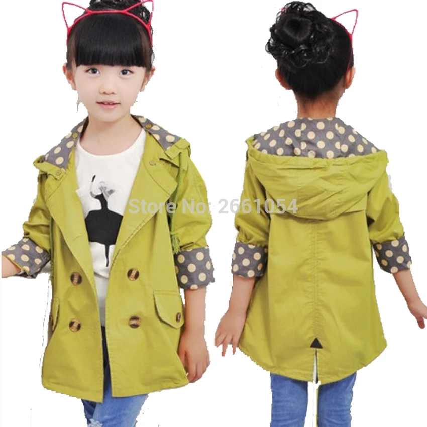 

Куртка для девочек, детская одежда, детское демисезонное пальто для девочек-подростков, двубортный плащ средней длины в горошек, верхняя од...
