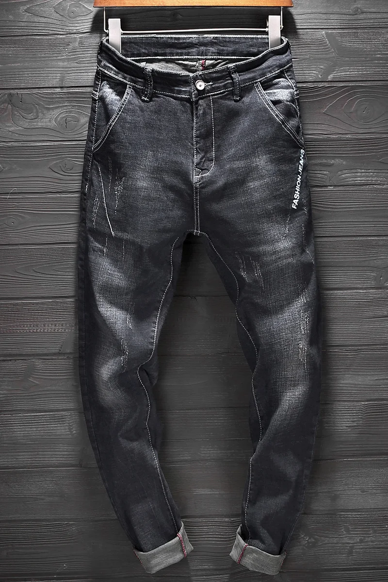 Jeans Men 2019 Spring Black Cotton Strench Straight Slim Fit Classic Pants Trousers Casual Modis Denim Streetwear | Мужская одежда