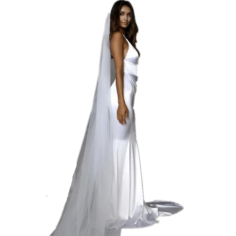 Cinderella White V-Neck Spaghetti Straps Satin Court Train Backless Mermaid Wedding Dresses Sexy Open Back Gowns | Свадьбы и