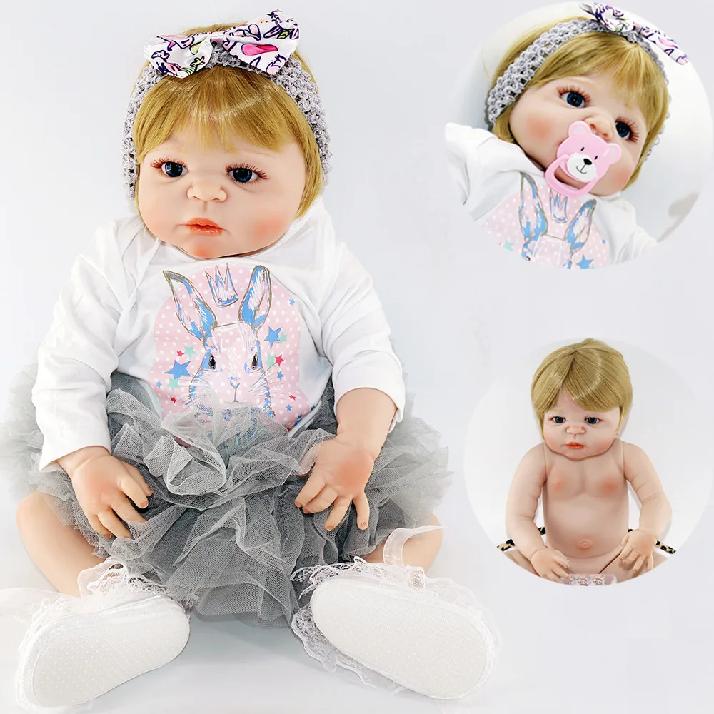 

DollMai 23"57cm full silicone reborn baby real dolls pretty girl reborn doll gift blond hair wig Bebes reborn bonecas can bathe