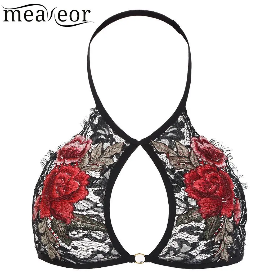 Цветочные Холтер бюстгальтер вышитые кружева Bralette|Топы без бретелек| |