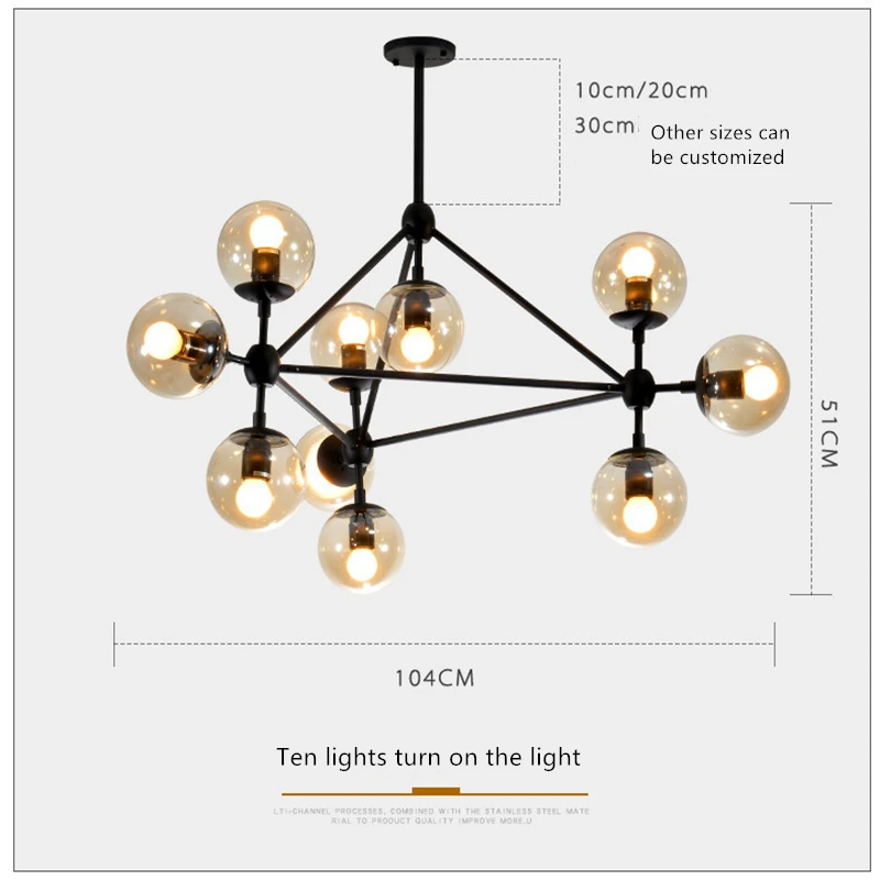 Светодиодный светильник s из стекла Современный Люстра черного цвета для