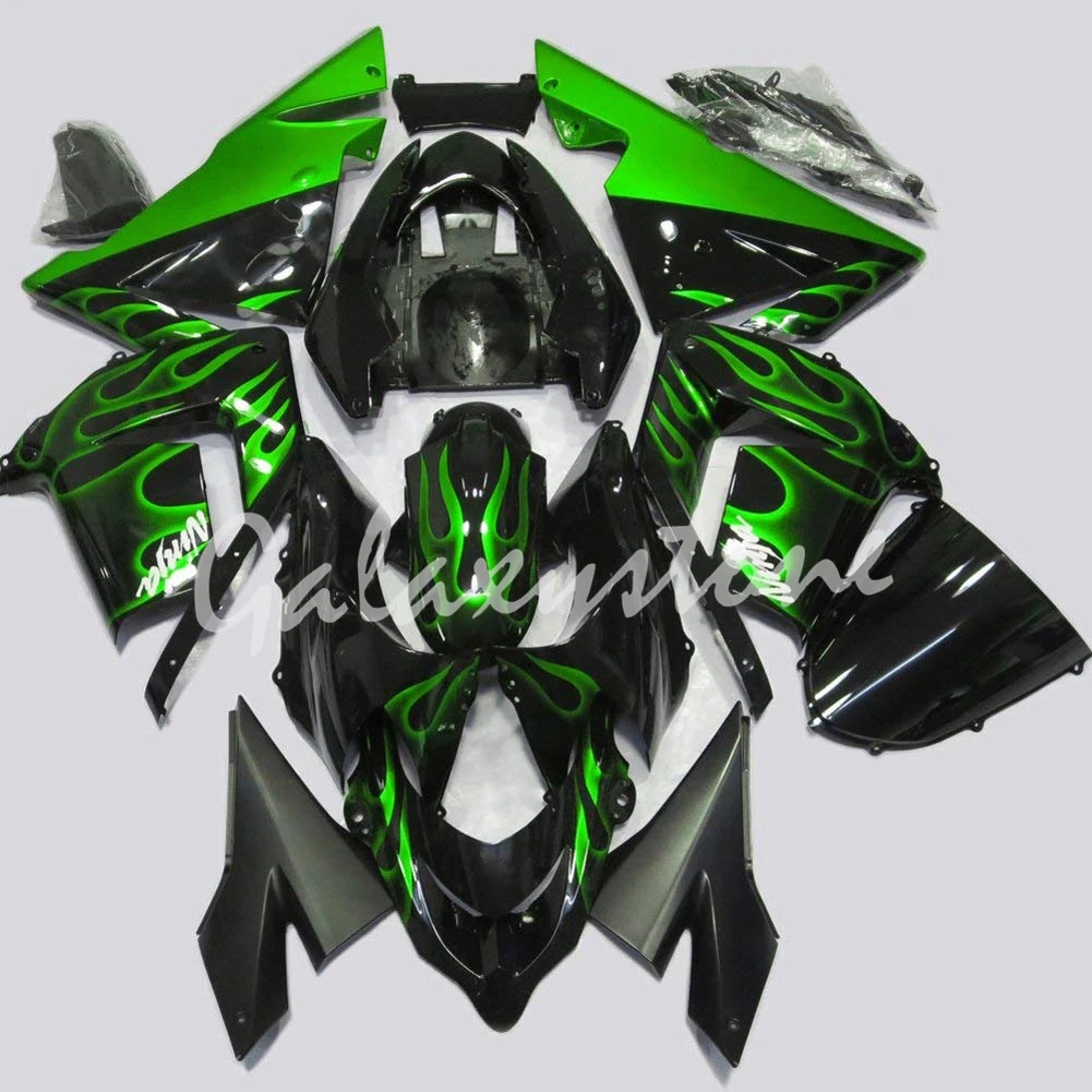 Зеленое пламя роспись Обтекатели подходит для мотоцикла 2004 2005 Kawasaki Ninja ZX 10R|Полные