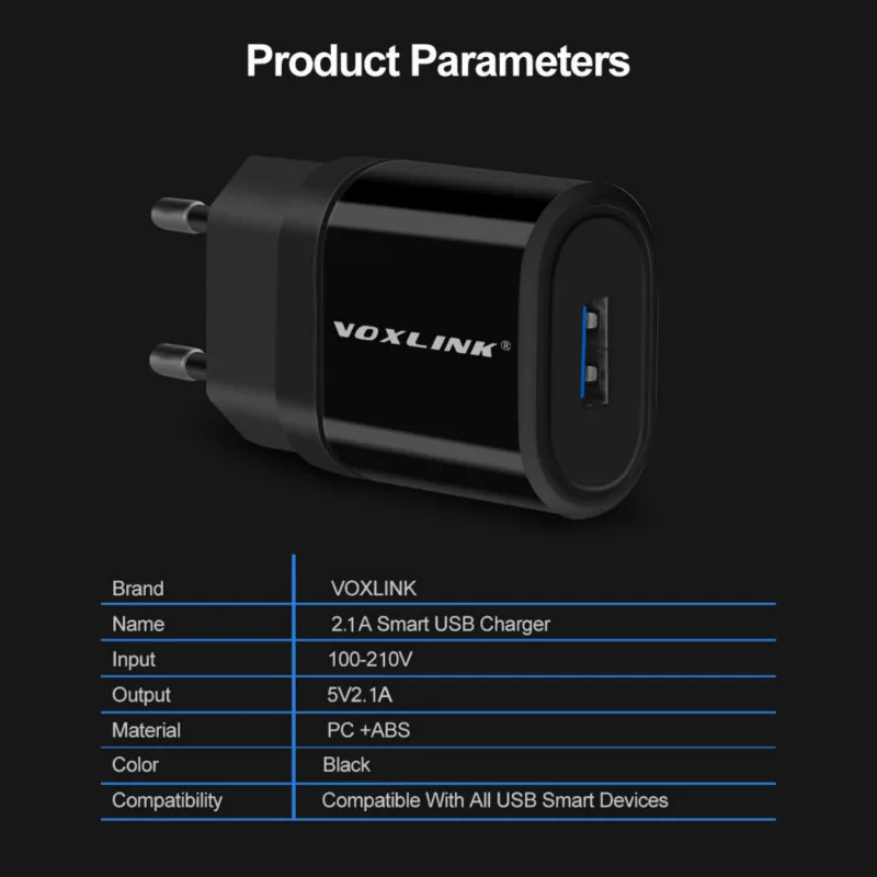 USB зарядное устройство VOXLINK 1 порт 5 В 2 А настенное/дорожное портативный зарядный