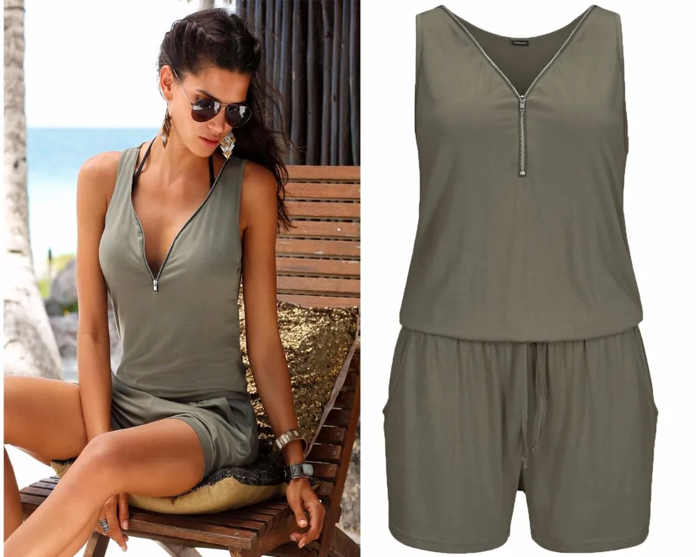 2017 летние женские комбинезоны без рукавов с v-образным вырезом Комбинезоны на