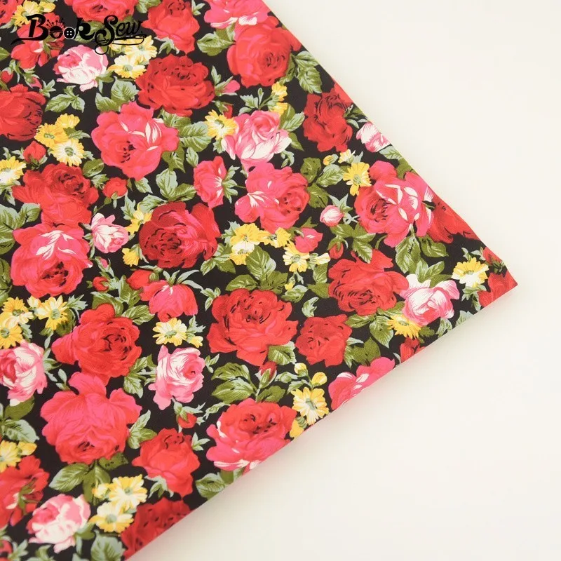 Booksew 100% хлопок поплин Ткань жира четверти Метра Красный цветок Дизайн ткани Tecido DIY
