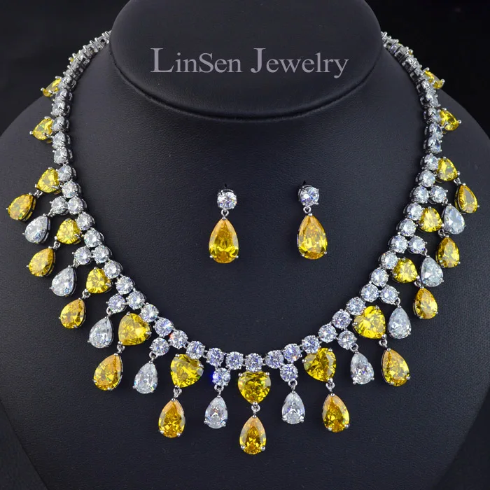 Новый дизайн большой бренд желтое золотое ожерелье серьги для вечеринки/свадьбы