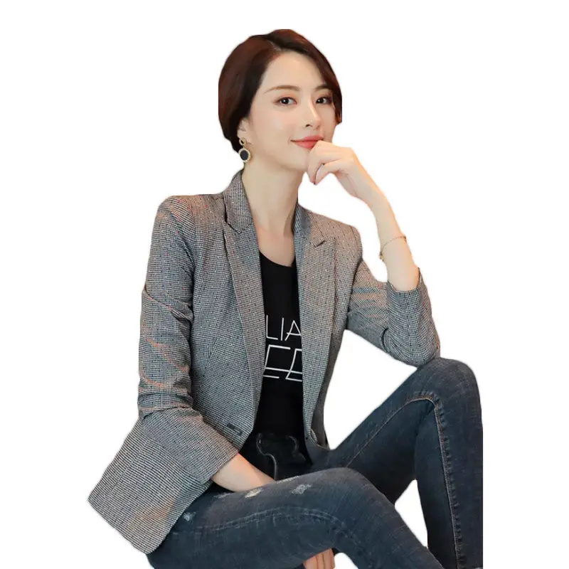 Suit Jacket Female 2019 Spring Autumn New Korean Fashion Short Thousand Bird Casual Small Women OL Blazer Plus Size LQ649 | Женская