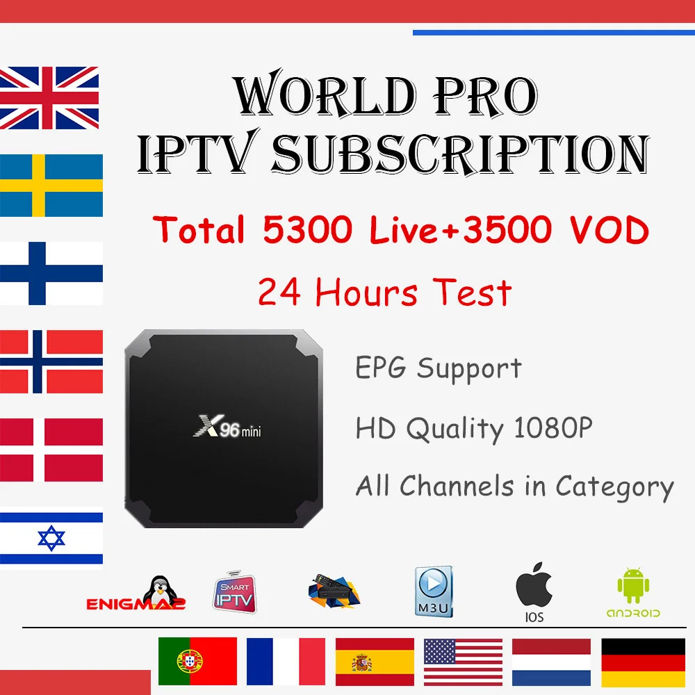 Мир I P tv подписка X96 Мини Android 9,0 tv box 5300 живой арабский Франция голландский Израиль Великобритания Швеция Норвегия M3U mag smart tv box