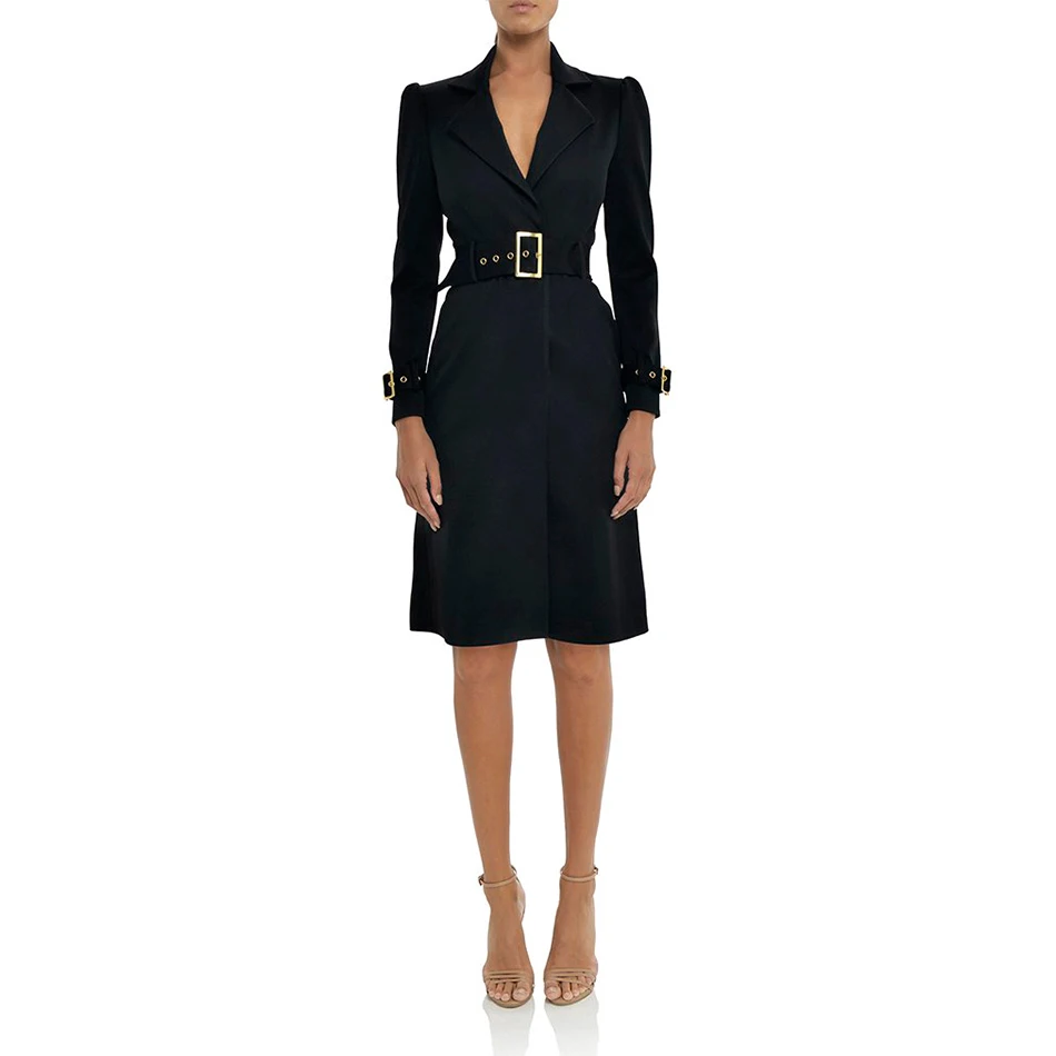 Adyce 2019 New Women Winter Coat Black Long Sleeve Trench Sash Style Sexy Deep V Neck Fashion | Женская одежда