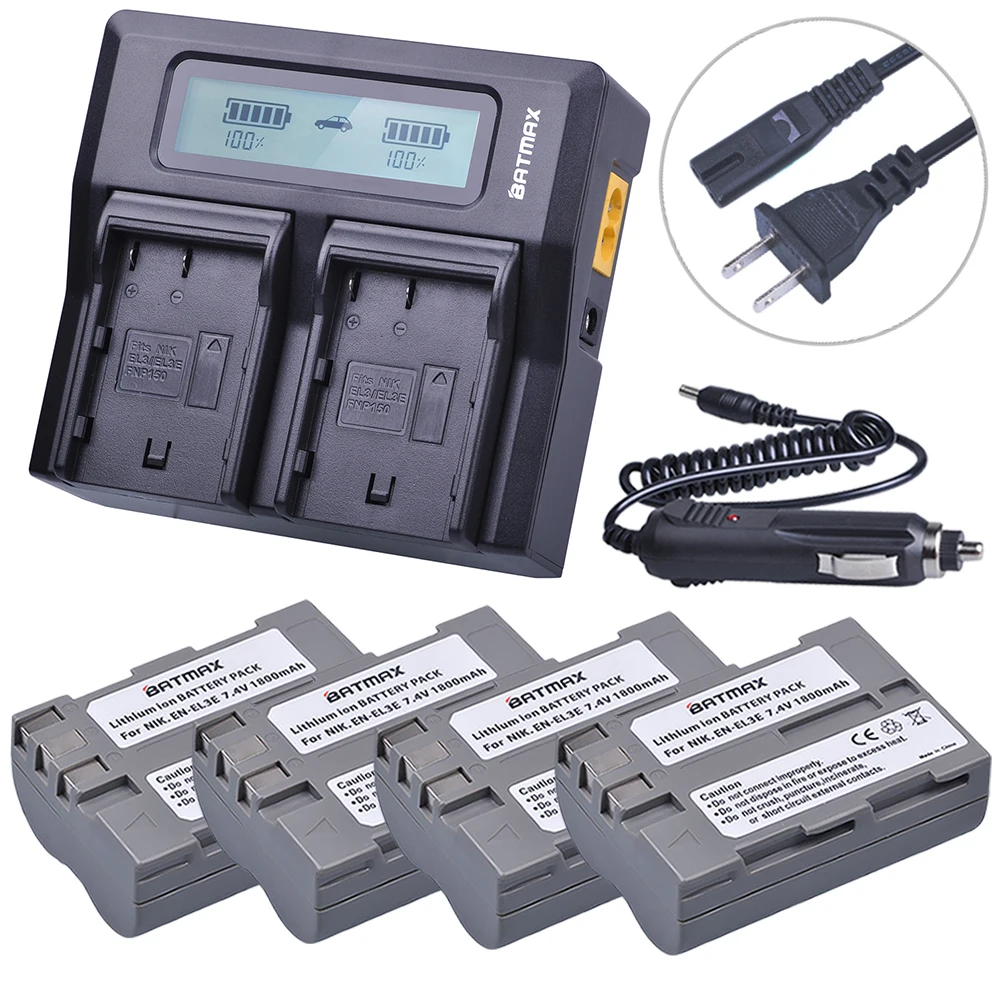 4 шт. аккумулятора и зарядное устройство для Nikon ENEL3e D300S D300 D100 D200 D700 D70S D80 D90