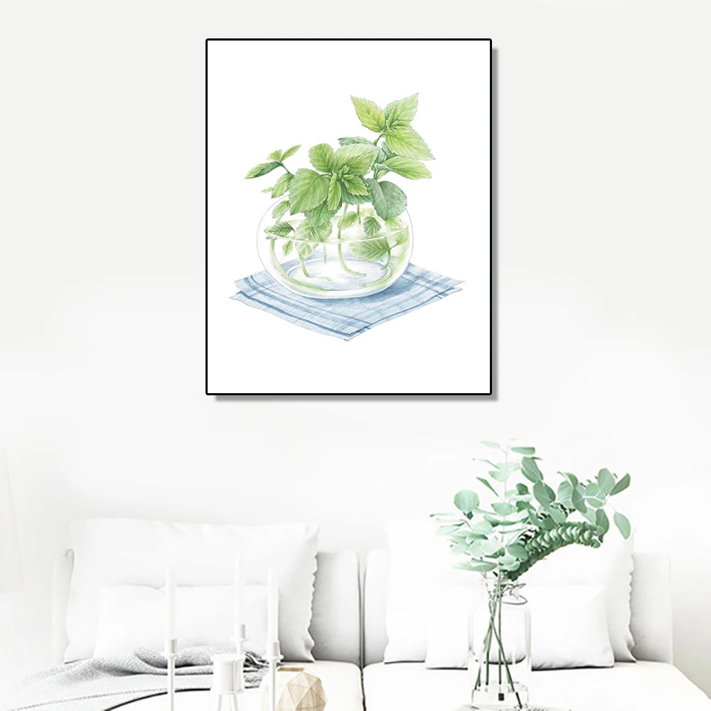

Laeacco Nordic Watercolor Green Mint Poster and Print Wall Art Canvas Painting Home Decor Living Room Kitchen Bedroom Decoration