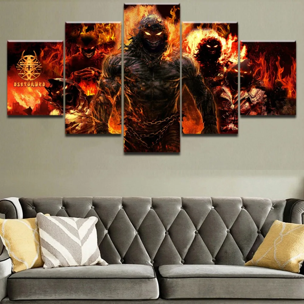 Home Decorative Modular Pictures Framework Canvas Posters And Printed 5 Panel Disturbed Heavy Metal Painting On The Wall Art | Дом и сад