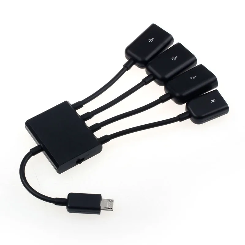 Черный 4 портовый микро USB кабель OTG для зарядки смартфона|USB-хабы| |