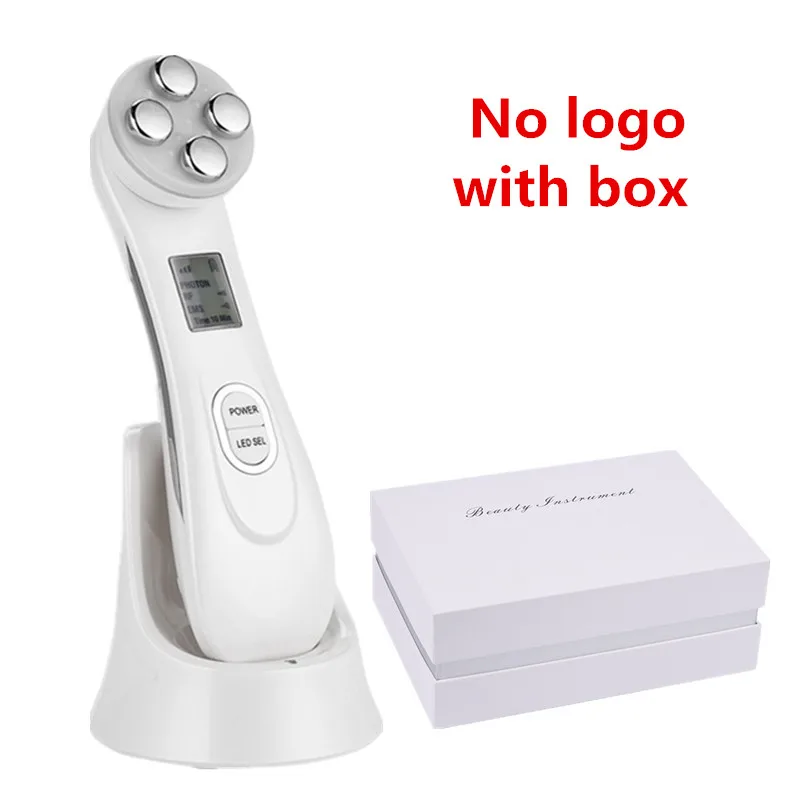 No Logo with box 5 в 1 RF EMS светодиодный фотон Электропорация микротоковое косметическое устройство для подтяжки лица антивозрастной омоложение кожи массажер для лица 38 - Цвет: No Logo with box
