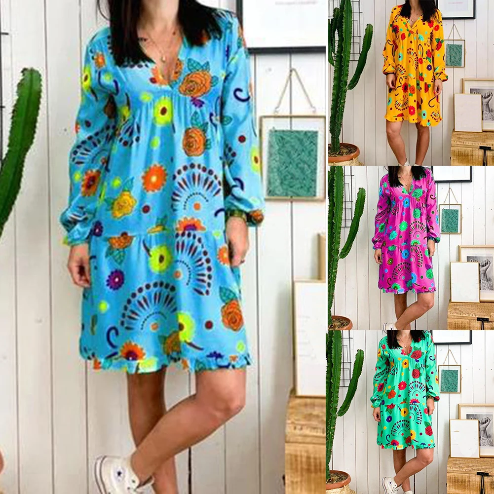 2019 лето осень Новое сексуальное модное свободное женское платье с принтом и