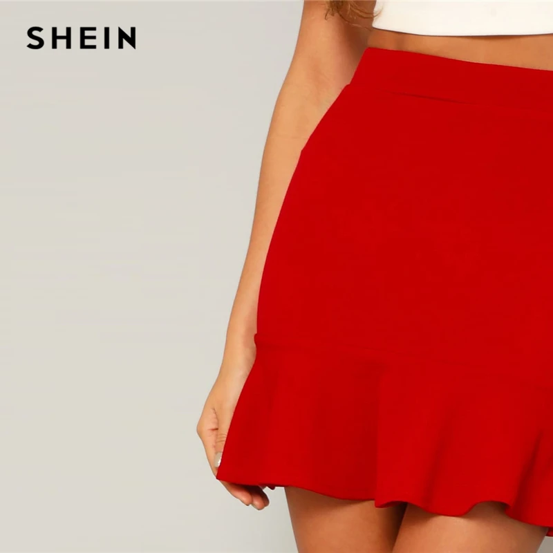 SHEIN Однотонная Юбка С Оборками Модная Мини Юбка На Завышенной Талии