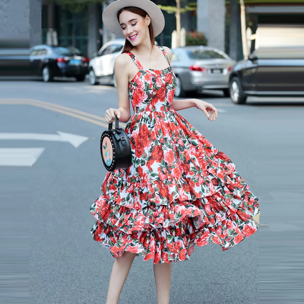 Женское бальное платье с цветочным принтом на весну и лето 2017 сексуальное