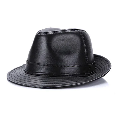 Bright Black Зимние шапки Stetson Fedoras из натуральной кожи с широкими полями в британском стиле для мужчин/женщин, черные шляпы Gentman 56-58 см, джазовые хип-хоп шапки Gorras - Цвет: Bright Black