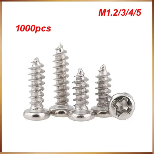 

New 1000PCS M1.2*3/4/5 1.2mm nickel plated micro electronic screw cross recessed phillips round pan head self tapping screw