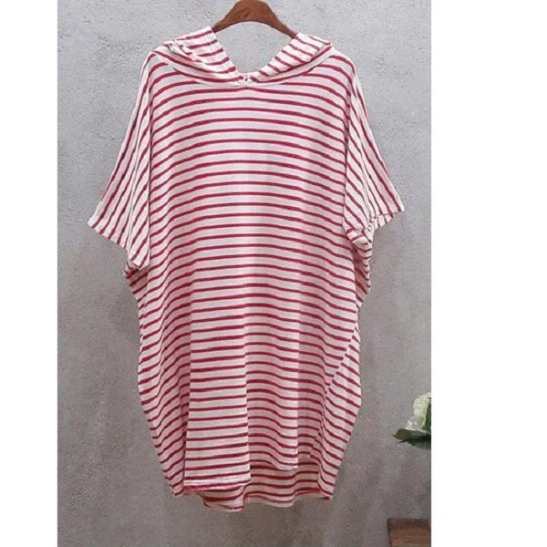 Red Dress Женские полосатые платья с капюшоном, лето, новое свободное платье с рукавом летучая мышь с коротким рукавом для девочек, повседневный тонкий сарафан для женщин, vestido - Цвет: Red Dress