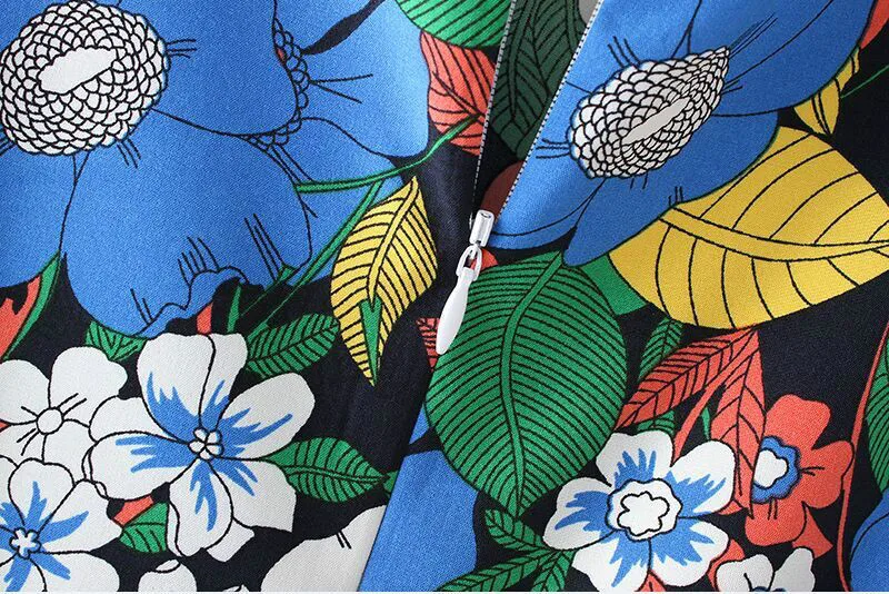 Ff17 мода женщин элегантный цветочный принт назад молния платье без рукавов о