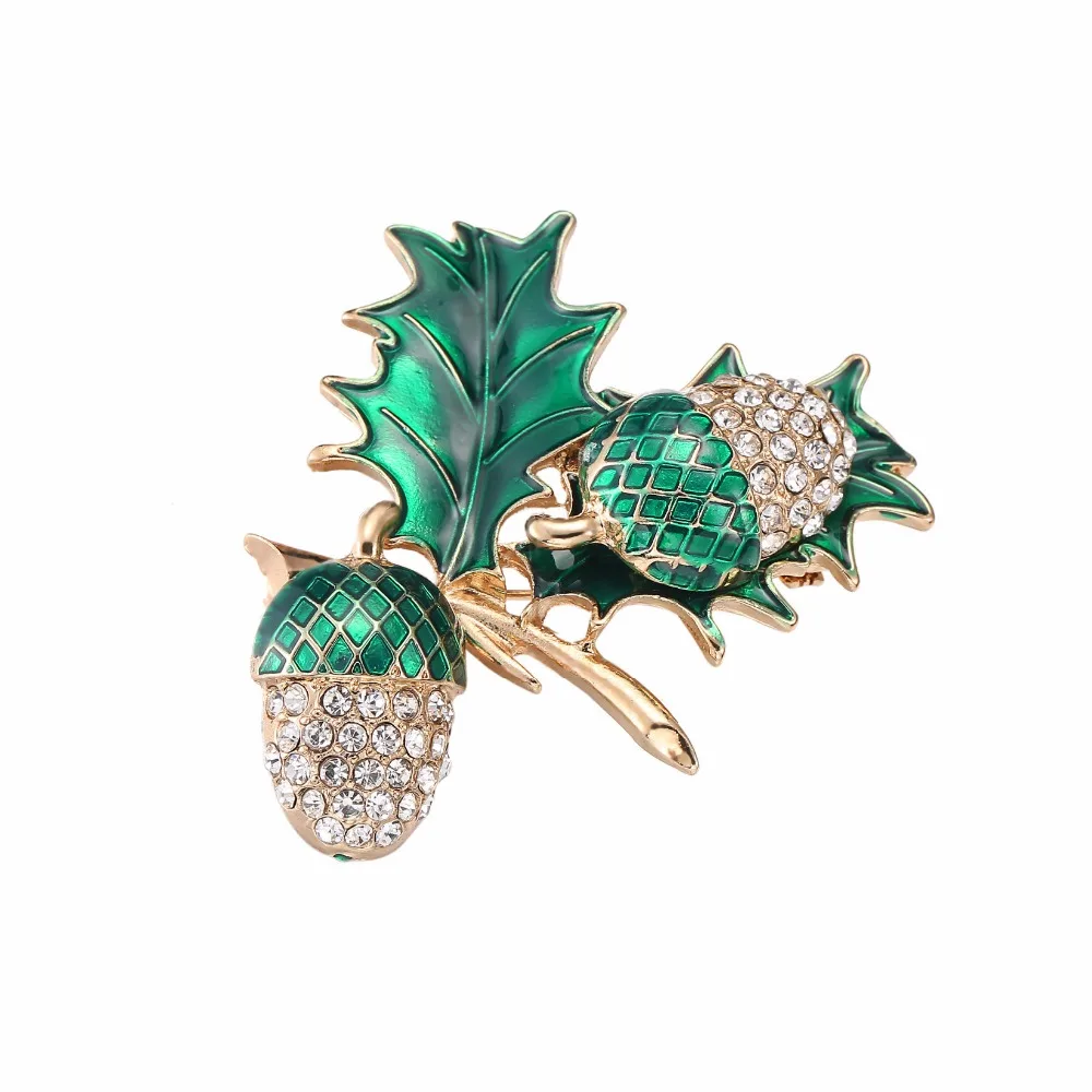 Enameled Green Pine Cone Brooches Rhinestone Plant Pinecone Pin Hot Selling Jewelry | Украшения и аксессуары