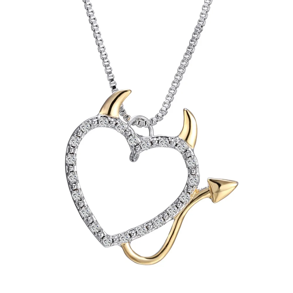 

Lovely Crystal Love Devil Heart Necklace For Women Pendant Silve Chain Necklace Family Jewelry Gift Cat Necklace