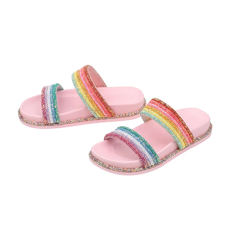 

melissa new 2019 women sandals crystal fashion women beach slippers rainbow casual sandals for women size 36 - 41