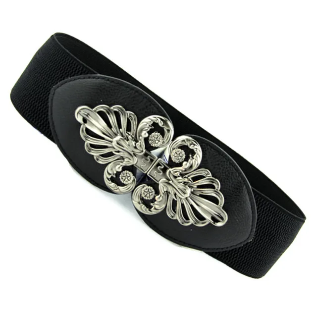 Женский широкий винтажный пуховик с черной пряжкой и поясом на резинке|cummerbund