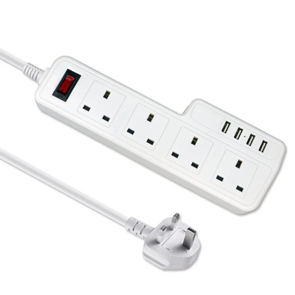 White Color Сетевой фильтр для силовых полос USB удлинительные розетки 4 способа штепсельная вилка Великобритании USB зарядное устройство адаптер питания с 4 USB 2 м удлинитель - Цвет: White Color