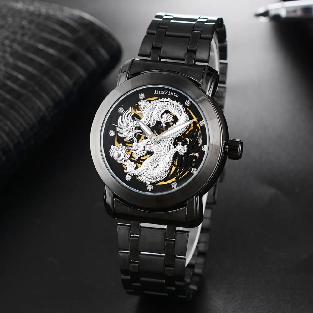 

Dragon Rose gold Men Watches Business Diamond Mens Automati Mechanical watch Brand Stainless steel Wristwatch Relogio Masculino