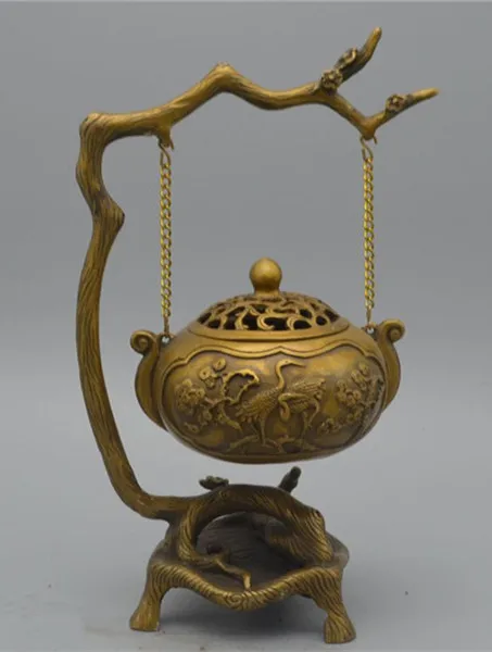 

Chinese new product archaize the pure brass shou mei flower hanging incense burner.
