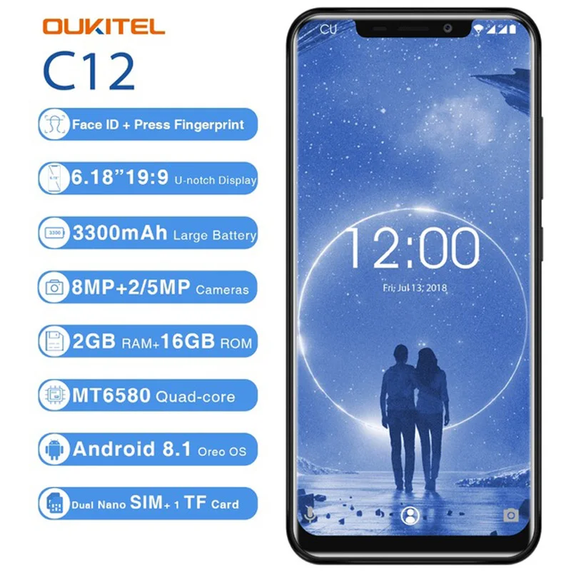 OUKITEL C12 распознавание лица 6 18 &quot19:9 смартфон отпечаток пальца Android 8 1 мобильный