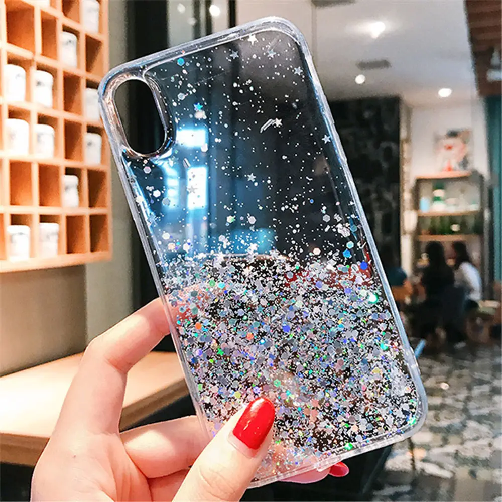 Lovebay Прозрачный блестящий чехол для телефона для iPhone 6, 6s, 7, 8 Plus, X, XS, XR, XS, Max, блестящая звездочка, блестки, Мягкий ТПУ силиконовый чехол-накладка