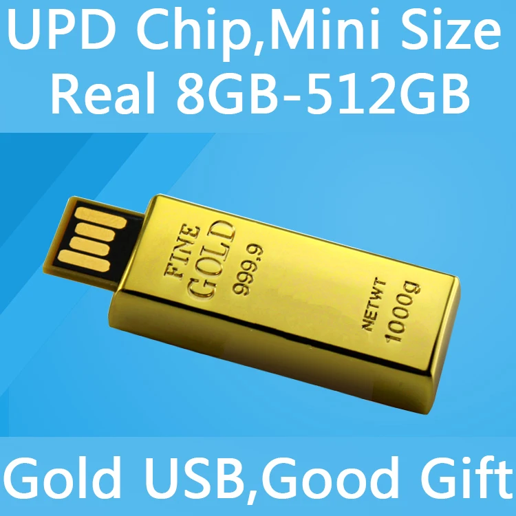 

Waterproof UPD Chip Mini Usb Flash Drive 512GB 1TB 2TB Pen Drive 64GB 128GB Gold Bar USB 2.0 Flash Memory Card Stick Disk On Key