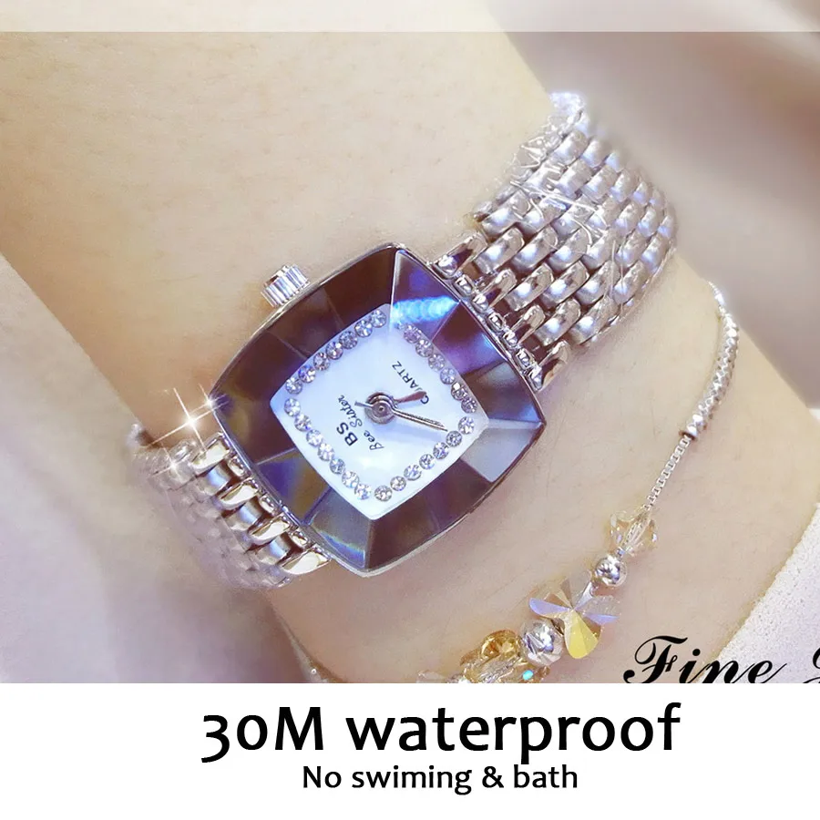Женские кварцевые часы элегантные квадратные со стразами из стали золотого