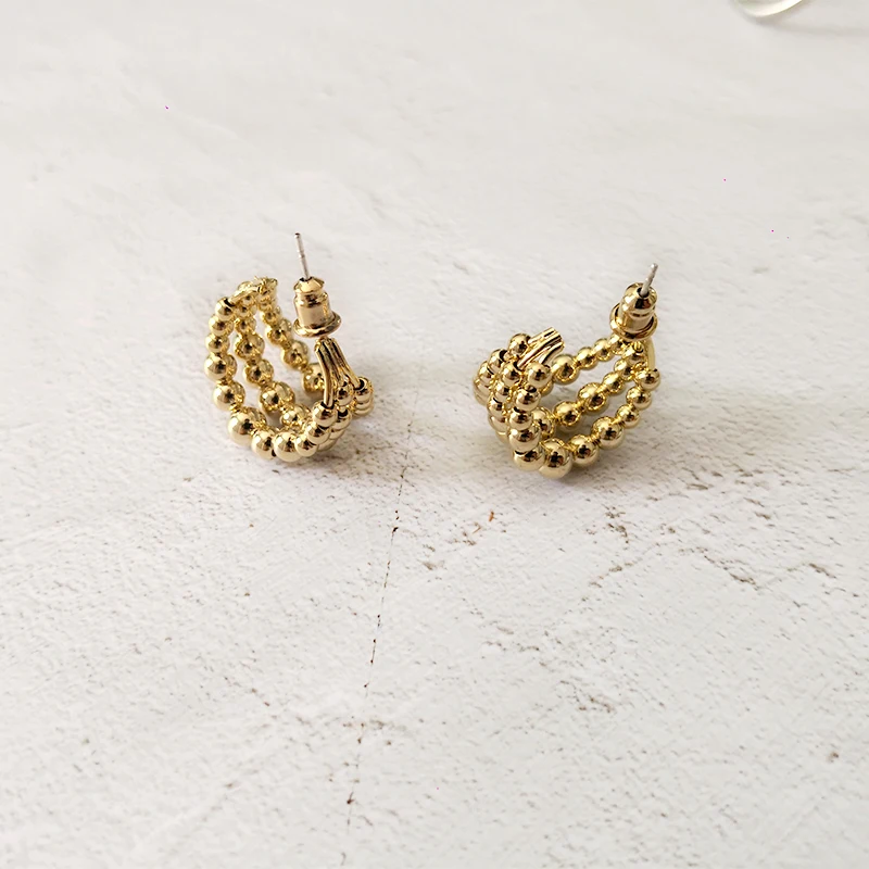

Peri'sBox Three Layered Multi Gold Balls Hoop Earrings for Women Chunky Solid Gold Earrings Hoops Street Style Earrings New 2019