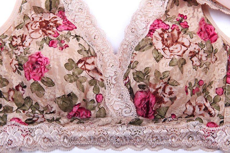 Бесшовный тонкий хлопковый массажный бюстгальтер без косточек с цветочным