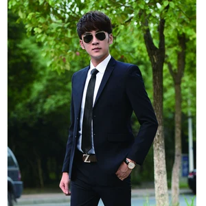 Мужской офисный пиджак и брюки, черный повседневный облегающий костюм из двух предметов, жакет и брюки, весна-осень 2021