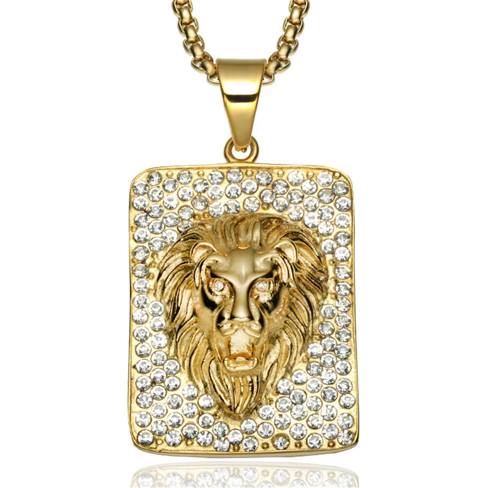 MCSAYS Нержавеющая сталь ювелирные изделия Хип-хоп Лев Dog Tag кулон цепи коробки