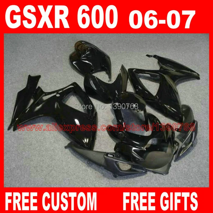 

Free customize fairing kit for 06 07 SUZUKI K6 GSXR 600 750 all glossy black fairings set gsx-r600 2006 GSX-R750 2007 HV68