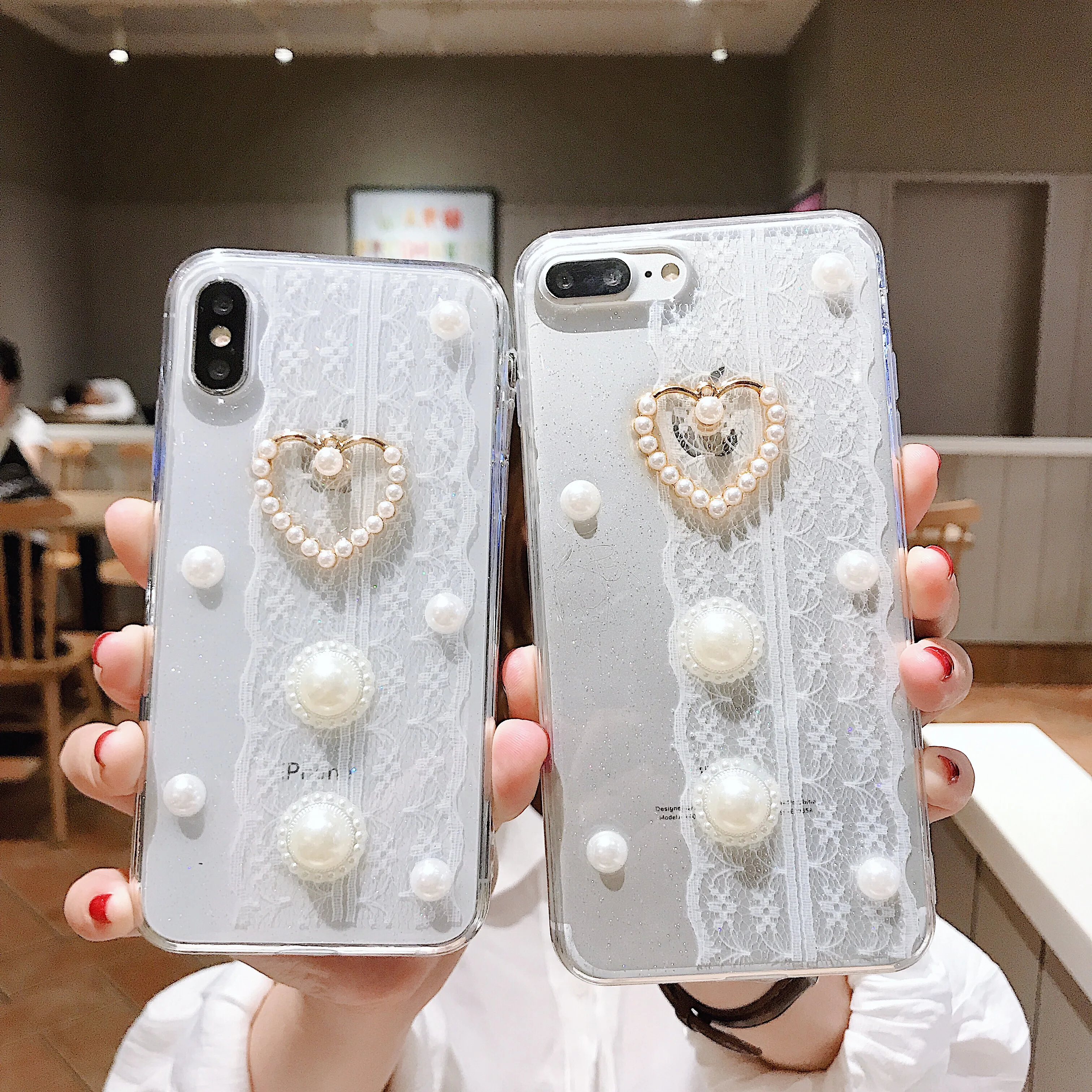 Блестящий чехол для телефона с кристаллами и жемчугом iphone X XS MAX XR 8 7 6 6s PLUS |