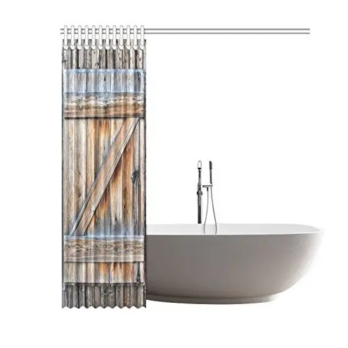 Занавеска для душа с деревянной дверью в деревенском стиле старая деревянная