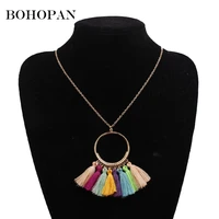 bohopan boho tassel necklace for women vintage metal hollow round necklace bohemian style fashion statement neck jewelry trend