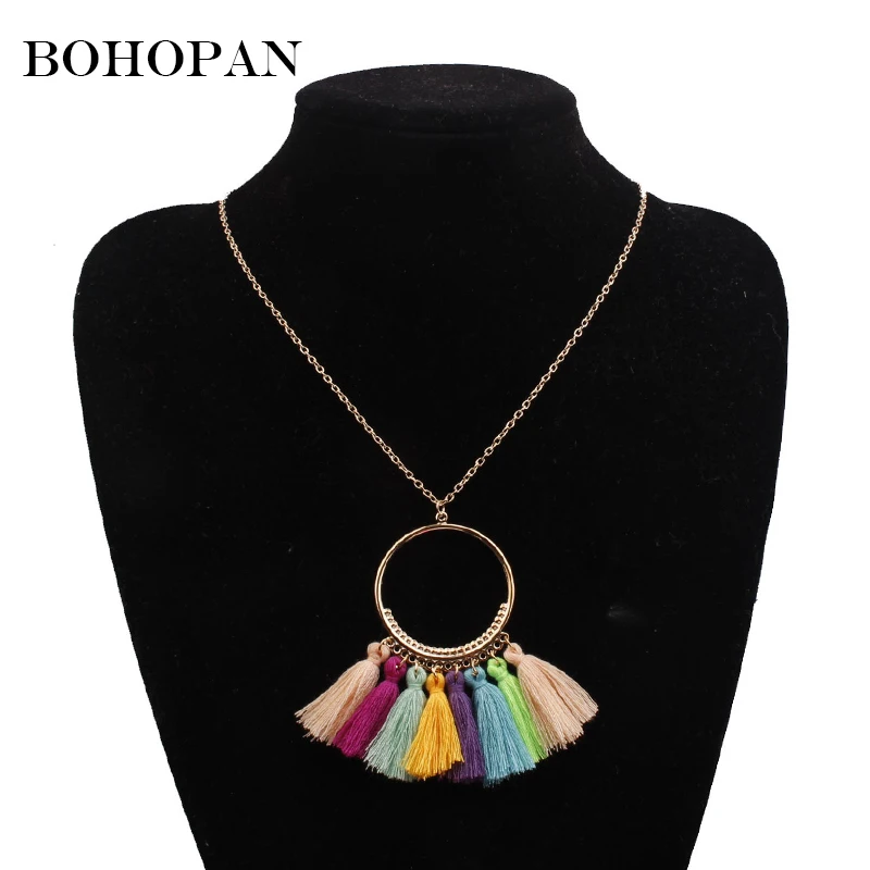 Bohopan Boho Tassel Necklace For Women Vintage Metal Hollow Round Bohemian Style Fashion Statement Neck Jewelry Trend | Украшения и